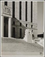 851 Grand Concourse. Bronx County Courthouse. Detail of west corner of building
