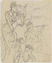 [Group with Unle Sam, a sailor, a child, Miss Columbia and Miss New York.]