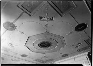 Miss Emily Trevor [residence]. Oblique view of dining room ceiling.
