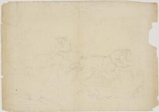 Driving to the Hunt. [Two men in a carriage  crowd at an outdoor celebration.]