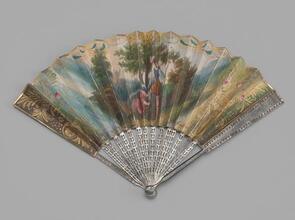 Folding fan of hand-painted paper leaf