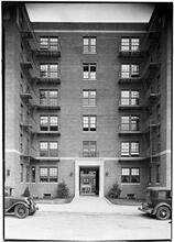 Celtic Park Apartments. Detail of entrance section.