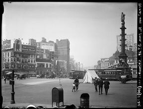 Broadway Series. Looking north from 59th Street, and Columbus Circle. Columbus Monument at right.
