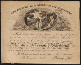 Agriculture and Domestic Manufactures [Certificate of membership to the New York County Agricultural Society.]
