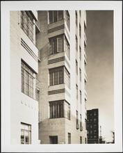 East 205th Street and Grand Concourse, northwest corner. Apartment building. Detail of corner window
