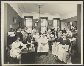 Interior, Group, Rodeph Sholom Sisterhood, 157 E. 94, Women's Sewing Circle.