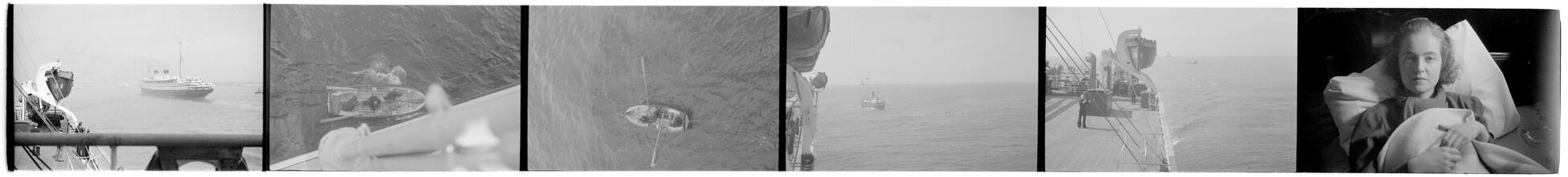 [Views of boats and ships and Felicia Marsh in bed.]