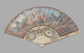Folding fan with painted biblical scene of Abraham and Isaac