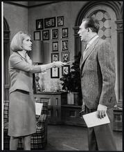 [Sally Ann Howes as Kit Sargent and Robert Alda as Al Manhaim in "What Makes Sammy Run?".]
