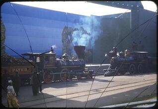 [The Jupiter and another locomotive during the Railroads on Parade show.]
