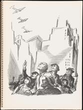 Don Freeman's Newsstand [People watching airplanes fly overhead.]
