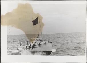[Cruising boat at sea.]