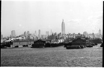 [View of Manhattan waterfront and skyline from the Hudson River.]