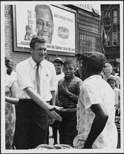 [John V. Lindsay during the New York City mayoral campaign of 1965.]