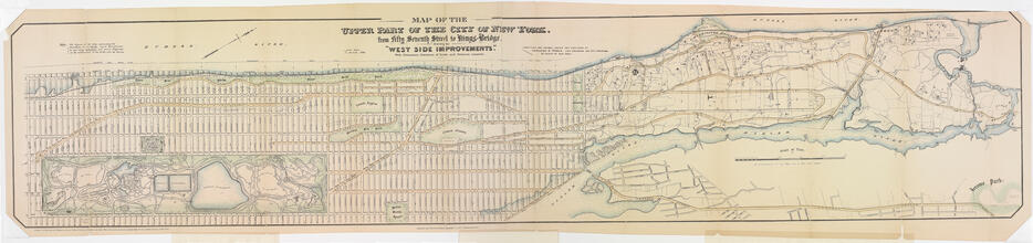 Map of the Upper Part of New York City, from Fifty - Seventh Street to King's Bridge Showing the "West Side Improvements". With Dimensions, Elevations of Grades and Distance complete.