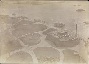 [Aerial view of Battery showing Castle Garden.]