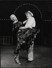 [Mary Martin as Lidya Vasilyevna and Anthony Quayle as Rodion Nikolayevich in "Do You Turn Somersaults?".]