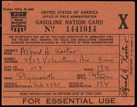 Gasoline Ration Card