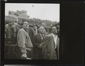 Aqueduct Race Track [Audience in the grandstands of a racetrack.]