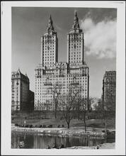 145 Central Park West. San Remo Towers apartments. View from Central Park Lake