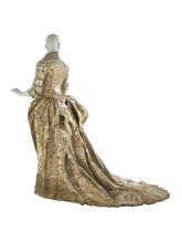 Wedding dress in ivory and gold satin damask