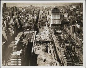 Rockefeller Center. Construction, steel frame. View from 444 Madison Avenue