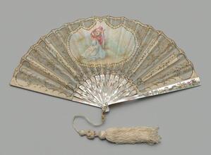 Folding fan of painted and spangled silk