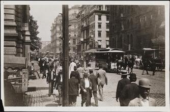 [Broadway in the gay nineties, old post office is in the background.]