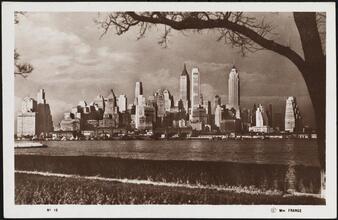 Manhattan Island with Wall St. Towers. View from Gov. Island, N. Y. C.