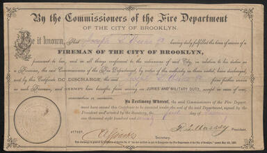 [Certificate of discharge from the Fire Department of the City of Brooklyn.]