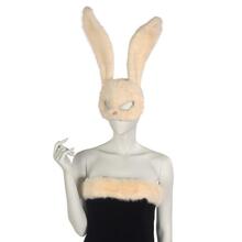 Bunny mask of white mink with long ears and pink satin nose