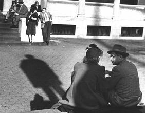 Untitled [Couple sitting at base of statue, Union Square]