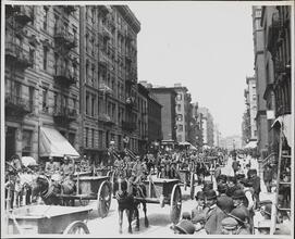 [Parade, coal delivery wagons (?)]