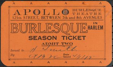 Season ticket to Apollo Burlesque Theatre issued to H. Smith.