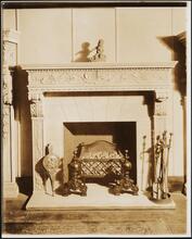 [Interior, showroom, detail of mantel.]