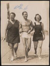 [Sophie Tucker with son Bert and his wife Lillian in Atlantic City.]