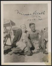 [Sophie Tucker and husband Al Lackey at the beach.]