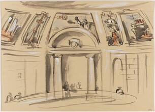 [Sketch of the interior of the Custom House with the planned layout of the mural]