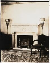 [Interior, detail of mantel.]