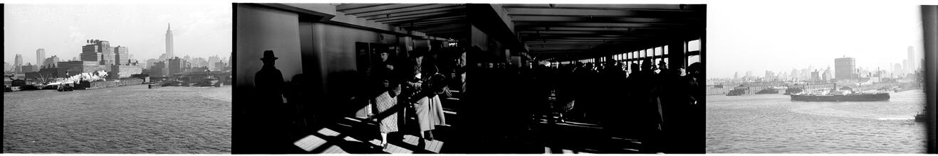 [Views along the Hudson River and of people on board a ship.]