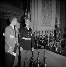 Swing Band Contest Sponsored by LOOK [Boys in front of several trophies.]