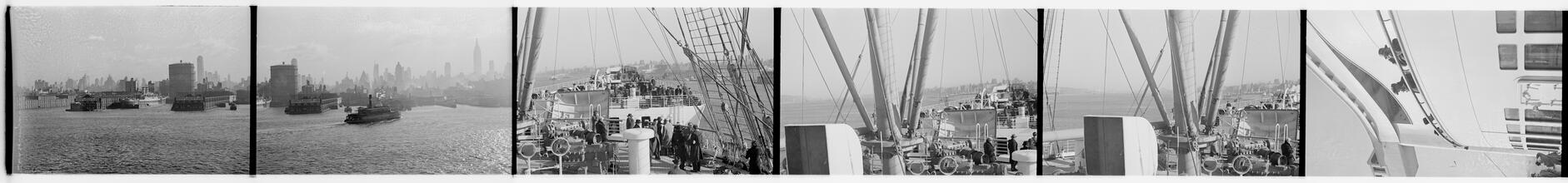 [Views of activity along the Hudson River and of a ship's deck.]