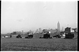 [View of Manhattan waterfront and skyline from the Hudson River.]