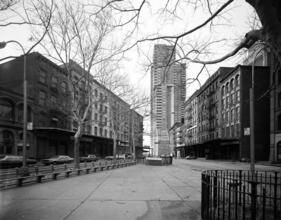 [Looking west from Duane Park to Independence Plaza North.]