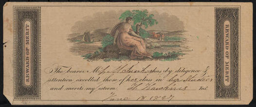 [The bearer has by diligence and attention excelled those of her class in her studies and merits my esteem.]