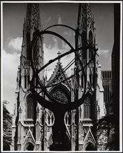 [View through "Atlas" in Rockefeller Center to St. Patrick's Cathedral.]