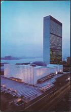 United Nation Building, East River in background, New York City.