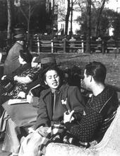 Untitled [Teenagers on park bench, Union Square]