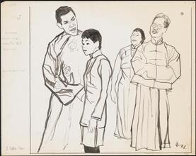 [Ed Kenney as Wang Ta, Miyoshi Umeki as Mei-Li, Juanita Hall as Madam Liang and Keye Luke Wang Chi Yang in "Flower Drum Song".]