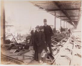 Construction of the cable road on Broadway, 1891 [Men talking amid the construction.]